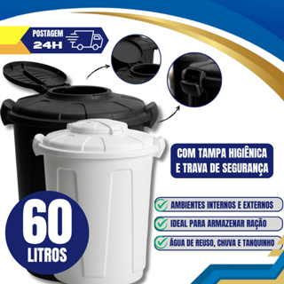 Lixeira Cesto Multiuso 60 Litros Tampa e Trava Higiênica Prédio Escola Edifícios Coleta Seletiva em Oferta na Shopee