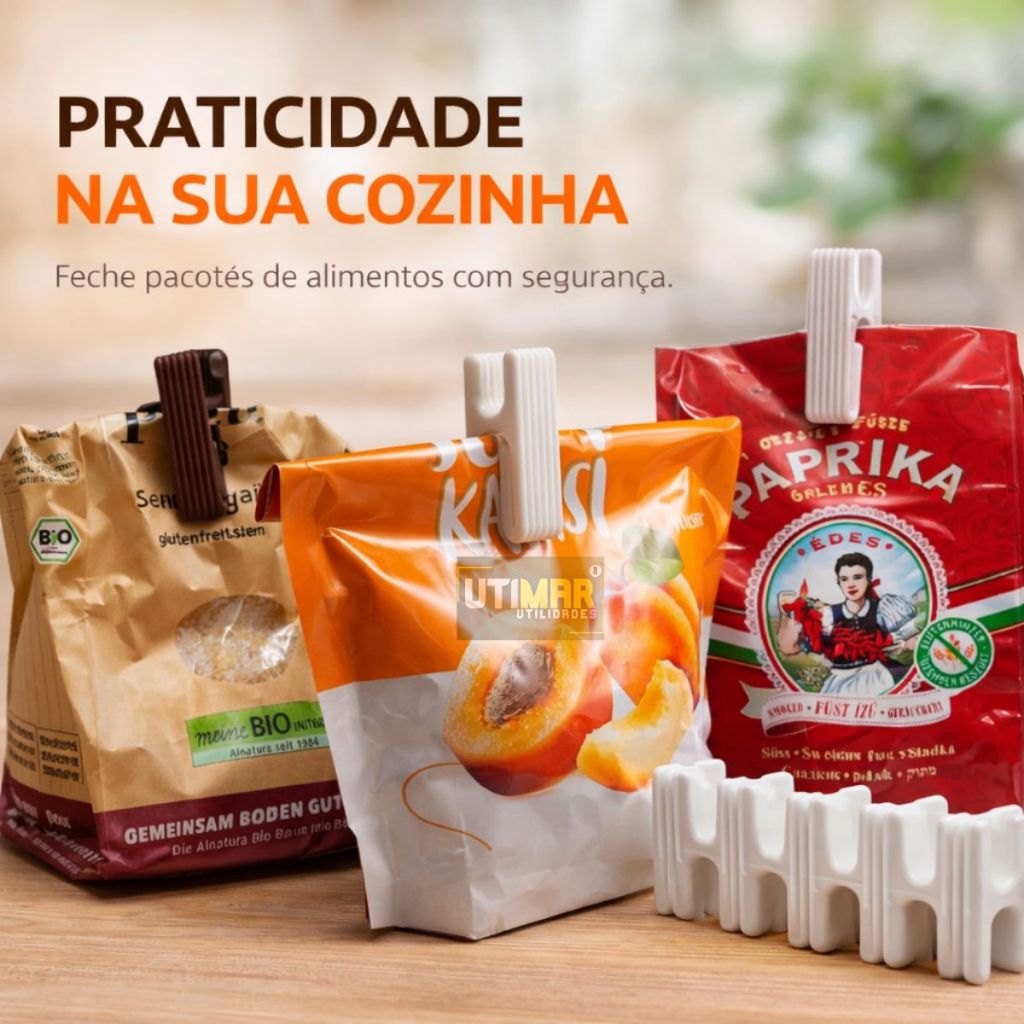 Kit 10 Prendedor Clips Culinário Fecha Pacotes Cozinha Presilha Selador De Embalagem Saco Alimentos