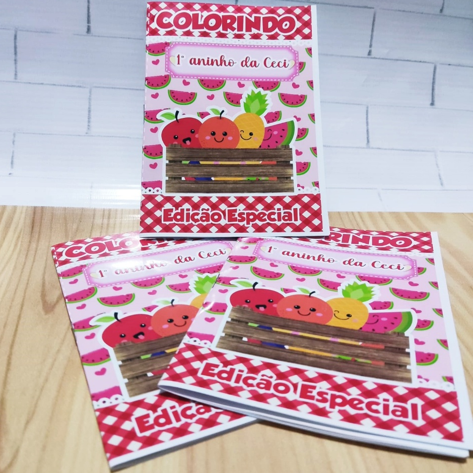 Revistinha de Colorir Personalizada Quitandinha/Frutinhas – Lembrancinha de Aniversário Infantil