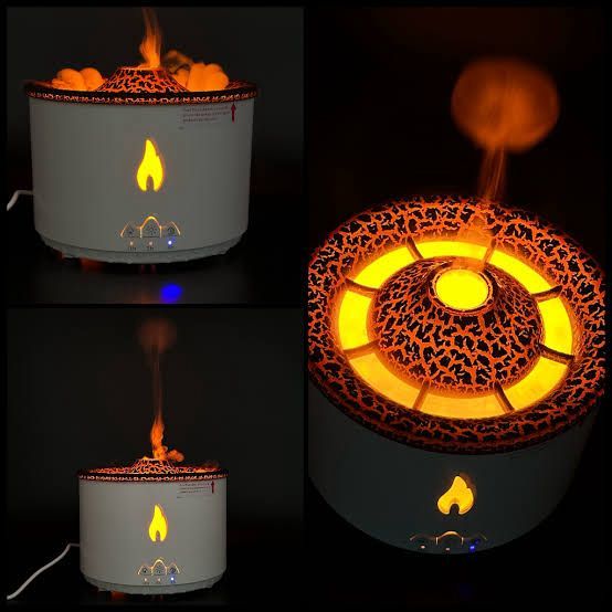 Difusor De Aroma Ambiente Umidificador Led Vulcão 2 Cores - 300ml com controle Remoto e Timer