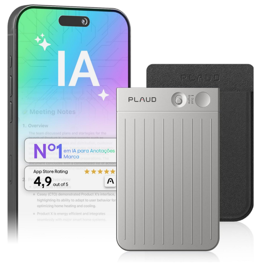 Gravador de Voz Plaud Note com IA 64GB e transcrição automática