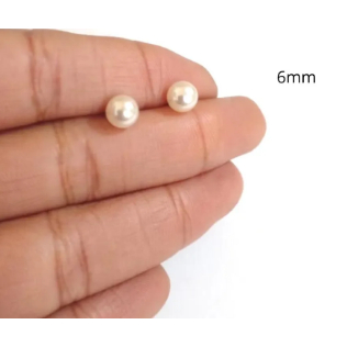 1 Par de brinco de perola 6mm com tarrachas de silicone em Oferta na Shopee
