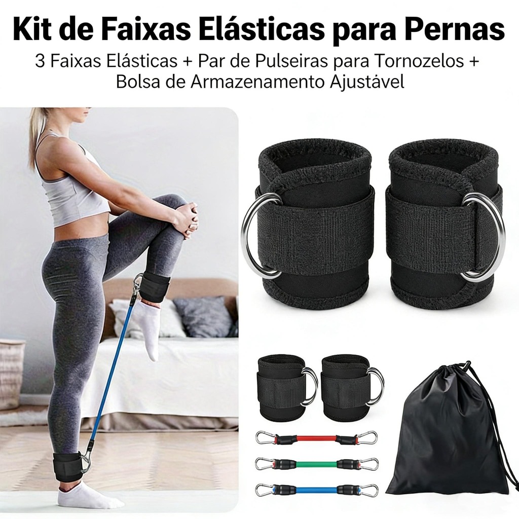 Kit de Elástico de Resistência com Pulseiras de Tornozelo para Treino de Glúteos e Pernas
