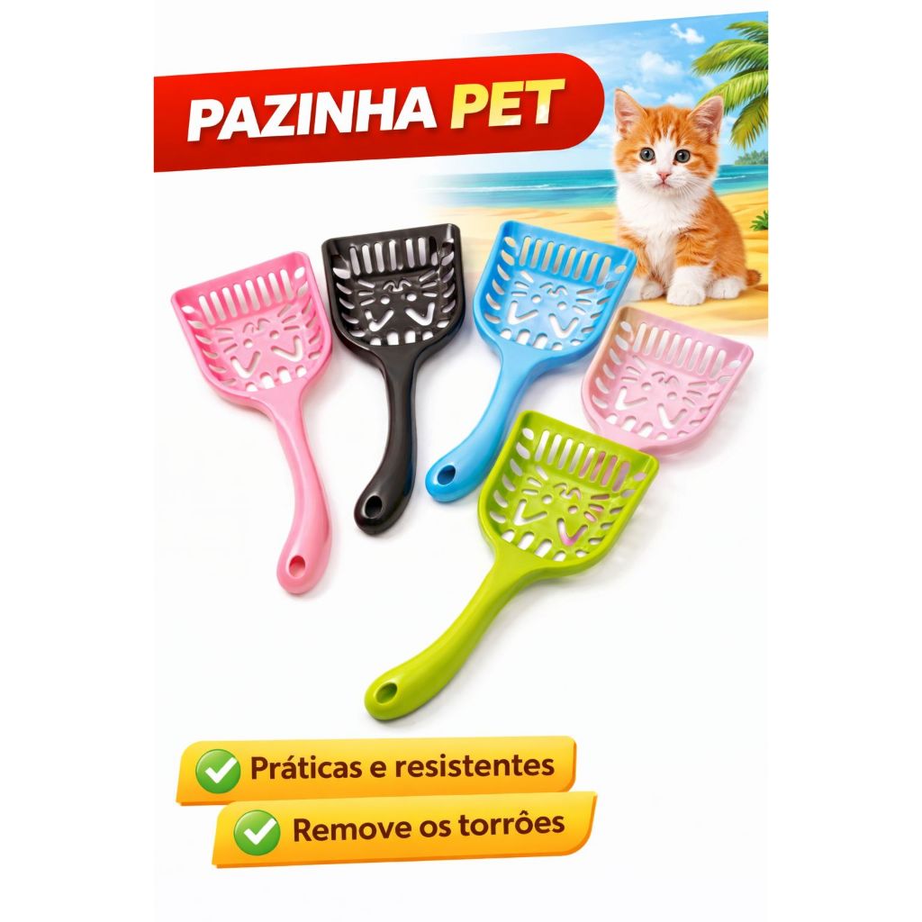 Pá Higiênica Para Gato Limpeza Areia Sanitária Caixa Pet Resistente Prática 28cm