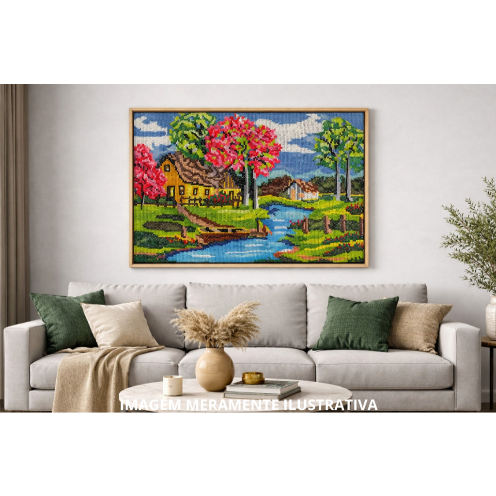 Kit para Bordar Paisagem para Meio Ponto Acompanha Tela pintada à mão+Lãs paratapet+agulha +Manual