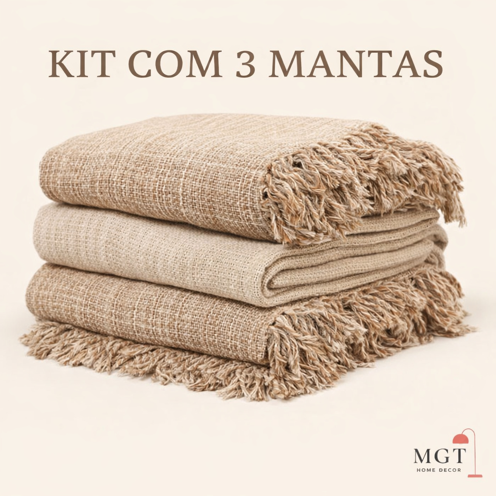 KIT 3 Manta Para Sofá Retrátil Luxo Gigante Decoração Ambiente Sala de Estar 210x120