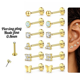 Piercing Labret helix haste fina plug push in flor, borboleta aço cirúrgico pvd Gold - 1 peça em Oferta na Shopee