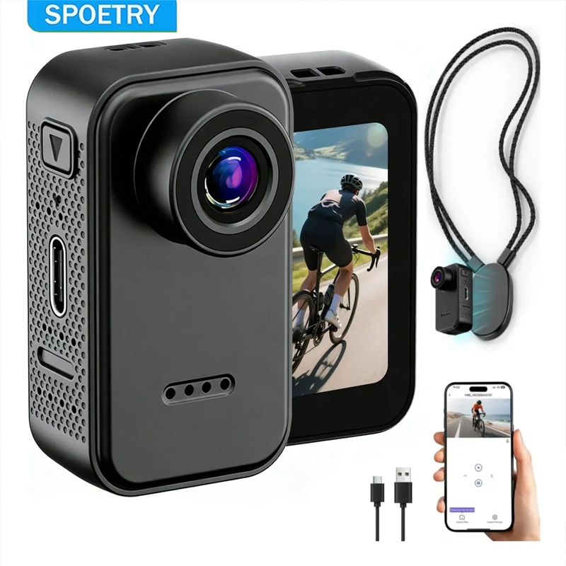 SPOETRY Câmera Filmadora 4K WiFi Estabilizador Bolso Ação Esportiva 130° Magnética para Ciclismo Moto Acampamento