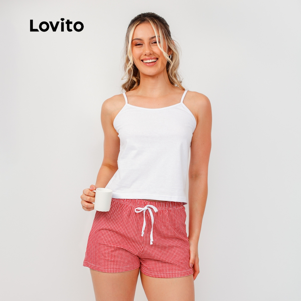 Lovito Pijama Conjunto Regata e Shorts Estampa Vichy KPB1203BRL1233