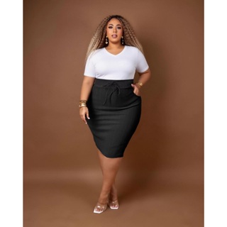 Saia Lápis Casual de bolso Midi Moda Plus Com Elastano. em Oferta na Shopee