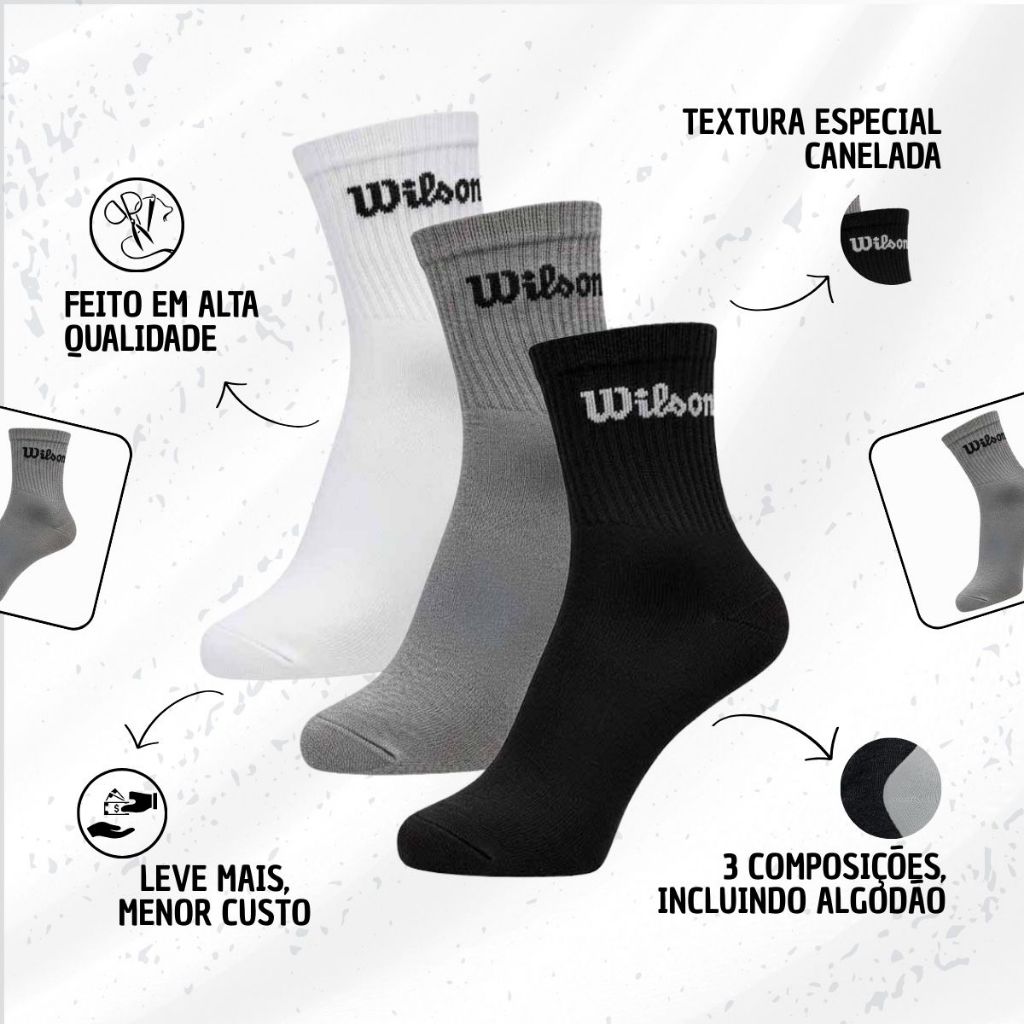 Kit 6 ou 12 pares de meia cano longo algodão canelada wilson Unissex — imagem 2 de 2