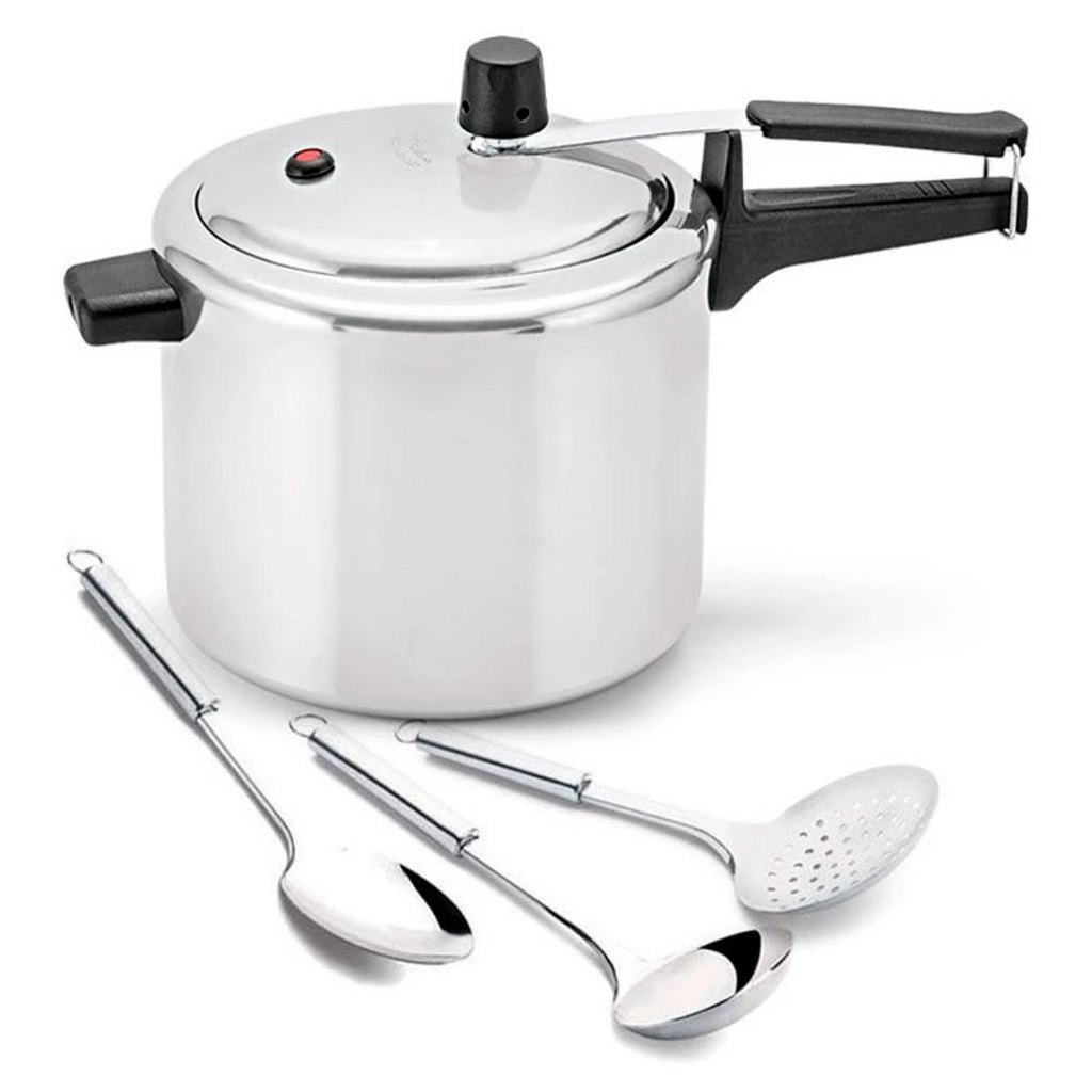 Panela de Pressão 4,5l Polida Panelux e Utensílios em Aço Inox 3 pçs