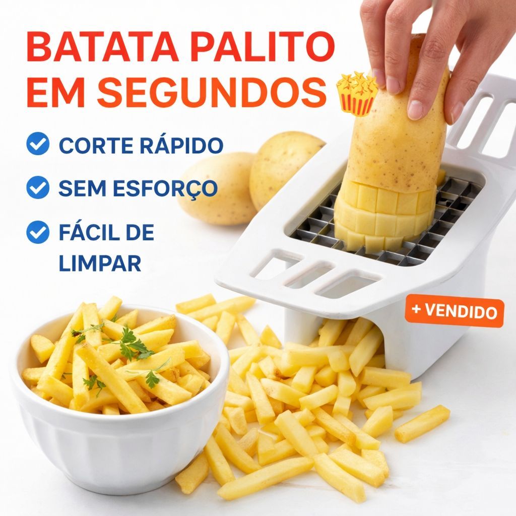 Cortador de Batata Palito Manual Inox 36 Furos Fatiador Legumes Batata Frita Fácil
