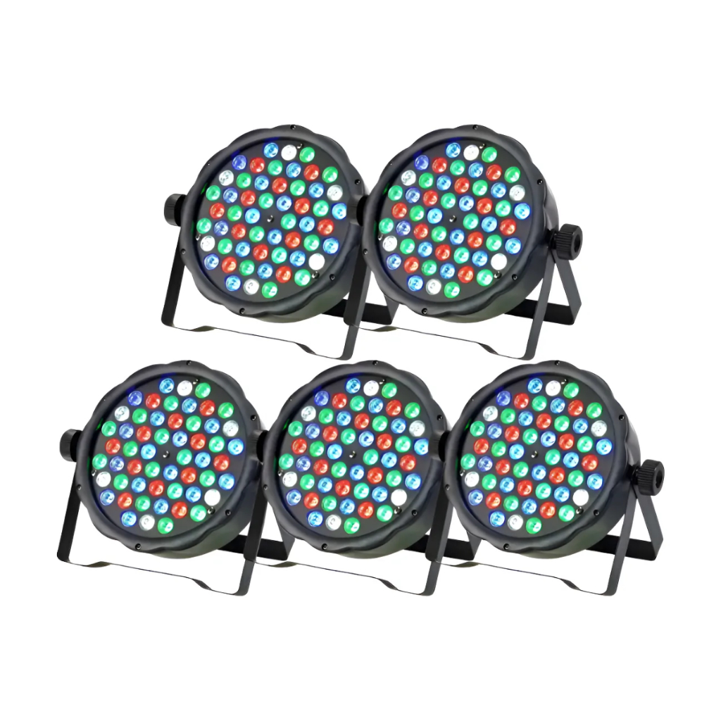 Kit 5 Canhao Refletor Led Par64 Rgbw 54 Leds 3w Dmx Dj Festa