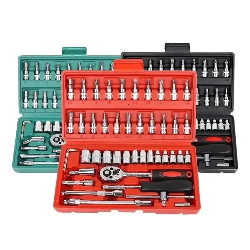 Maleta de Ferramentas Kit 46 Peças Chave Catraca Jogo Completo Portatil Multi  Função Tarefa Reparos