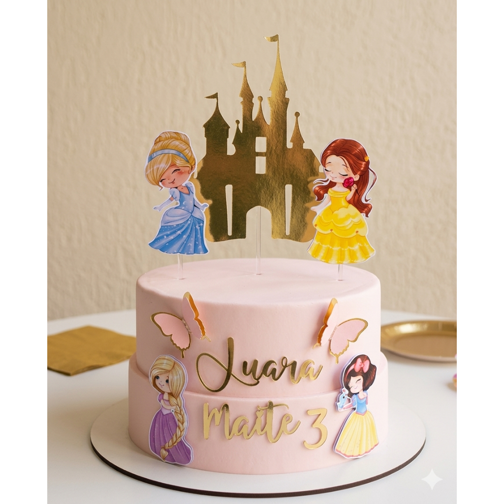 Topo de Bolo Princesas - Princesa do Reino Personalizado/ Aniversário/ Mesversario/ Topper Princesa
