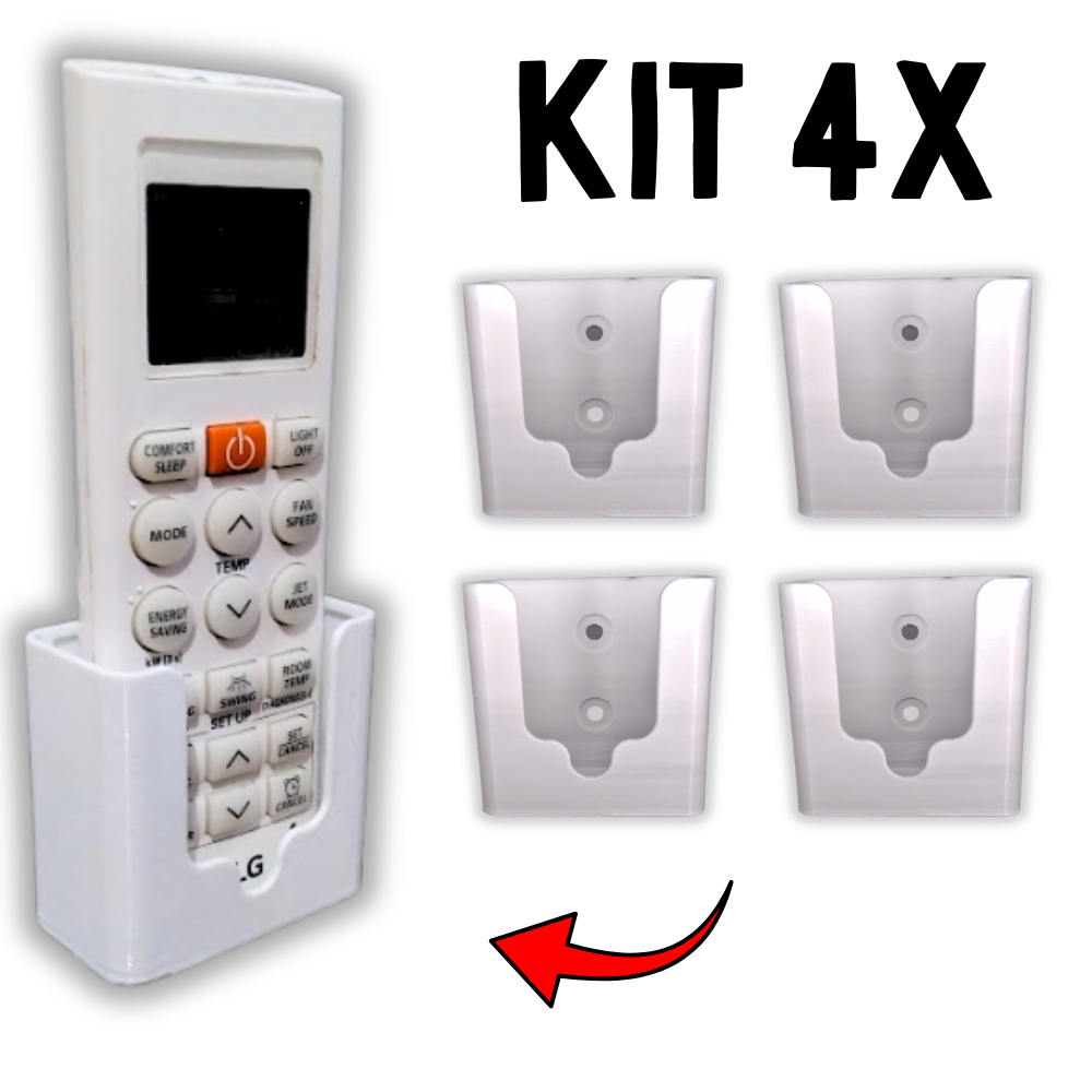 KIT 4 Suporte Porta Controle Remoto Ar Condicionado Tv Adesivo - Branco