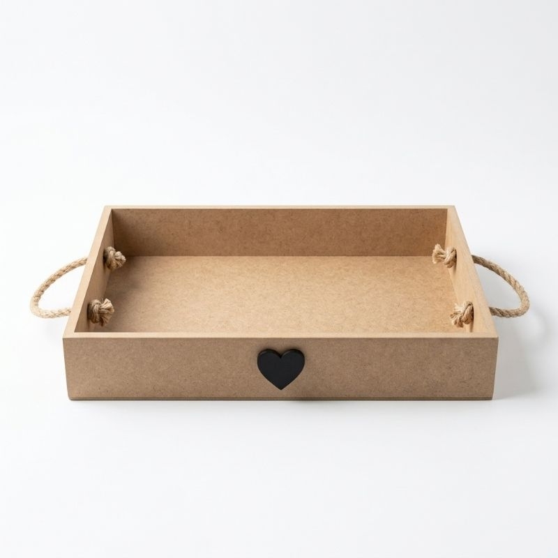 Bandeja Caixa Retangular Mdf Coração Alça Corda 30x20x5 Presente Mães Namorados