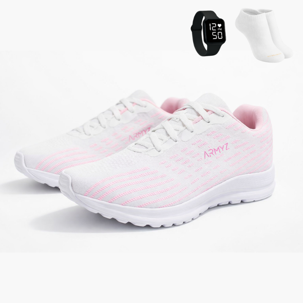 Tênis Feminino Com Design Inteligente – Ideal Para Performance Sem Desconforto + Relógio Digital + Meia Cano Curto