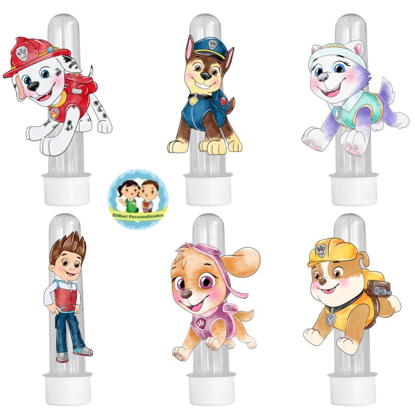 Tags Apliques para Tubetes Patrulha Canina Aquarela Lembrancinhas Personalizados Festa Aniversário