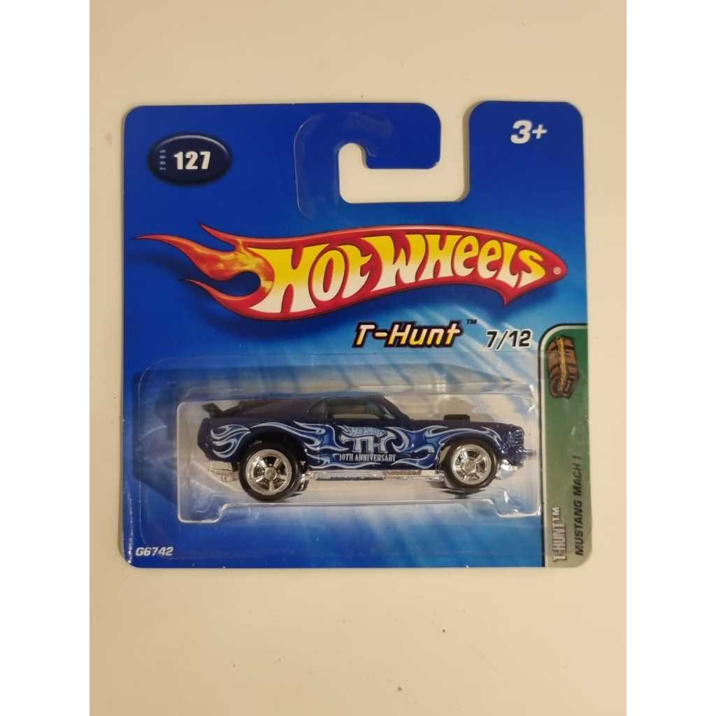 Hot Wheels T-Hunt Ford Mustang Mach 1 69 - 7/12 TH STH - 2005 - Azul Flames - Lacrada - Americana