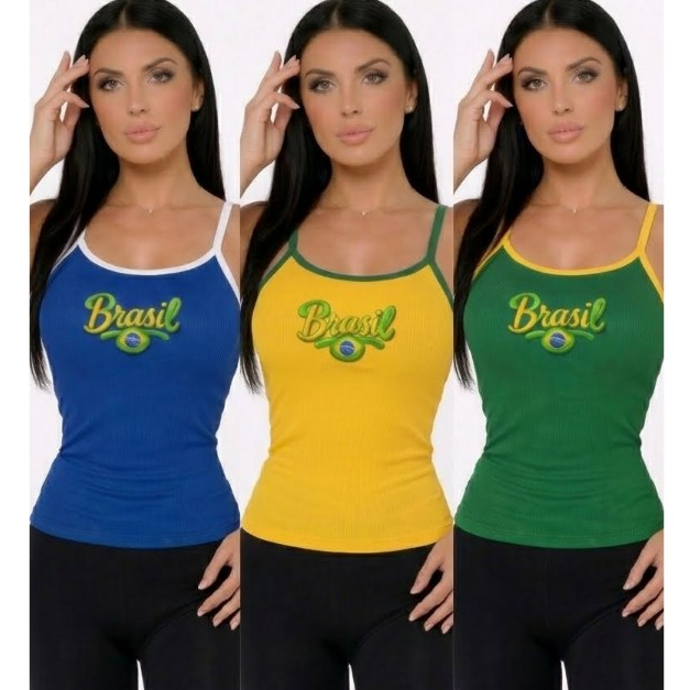Blusinha Alcinha Com Bojo Canelada Regata Feminina Brasil Copa Mundo 2026 Camiseta Brasileira Super Fashion Moda Verão