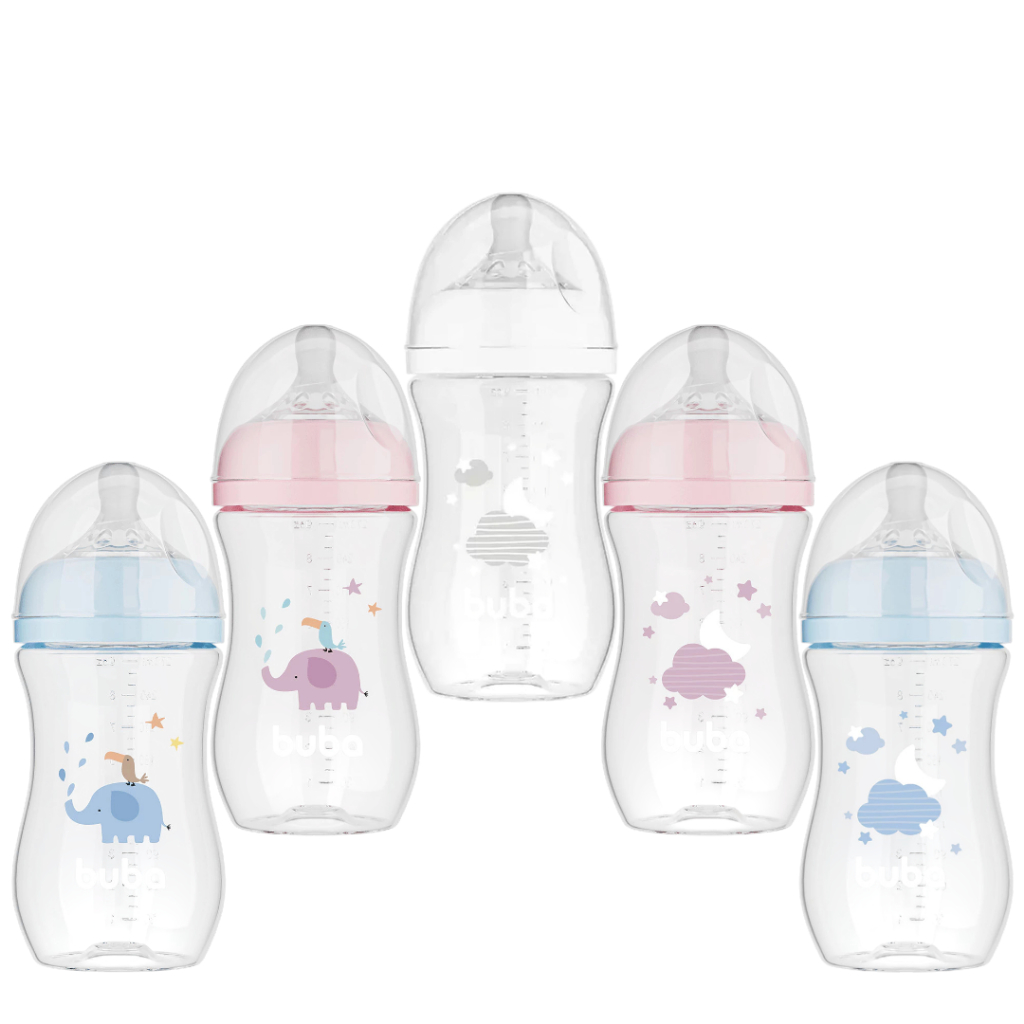 Mamadeira Anticólica Easy Flow Buba 270 ml, Nuvem ou Elefante, Bico Confortável e Sedoso