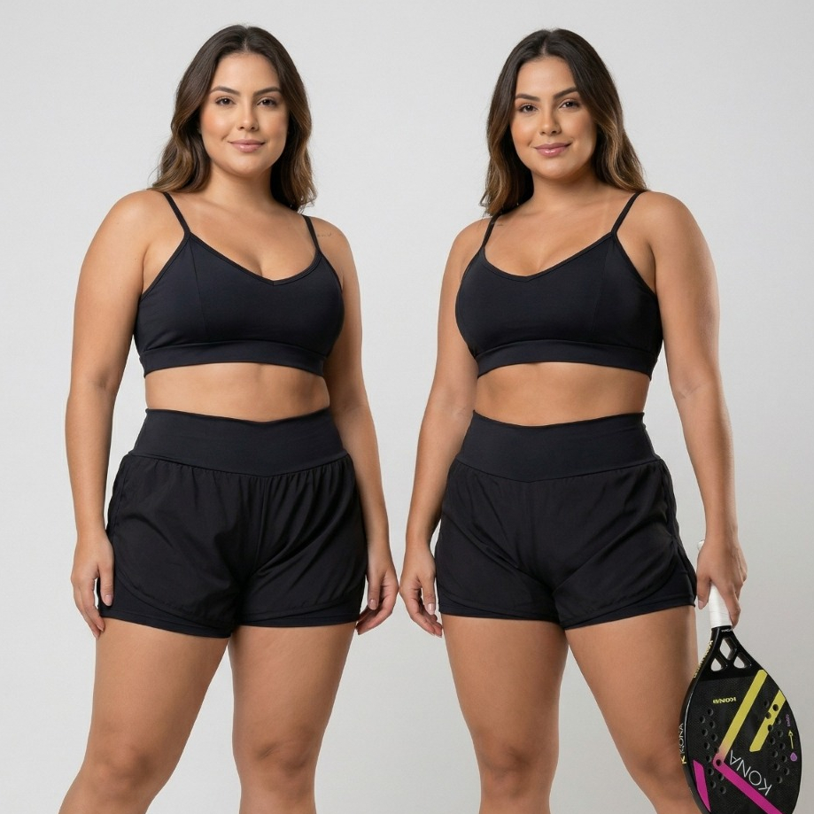 Conjunto Short Duplo e Top Com Bojo Roupa de Academia Corrida Fitness Dryfit