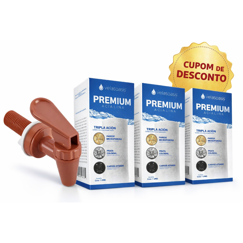 Kit Filtro de Barro 3 Velas Tripla Ação, Carvão Ativado e Prata Coloidal + Torneira Para filtro de Barro