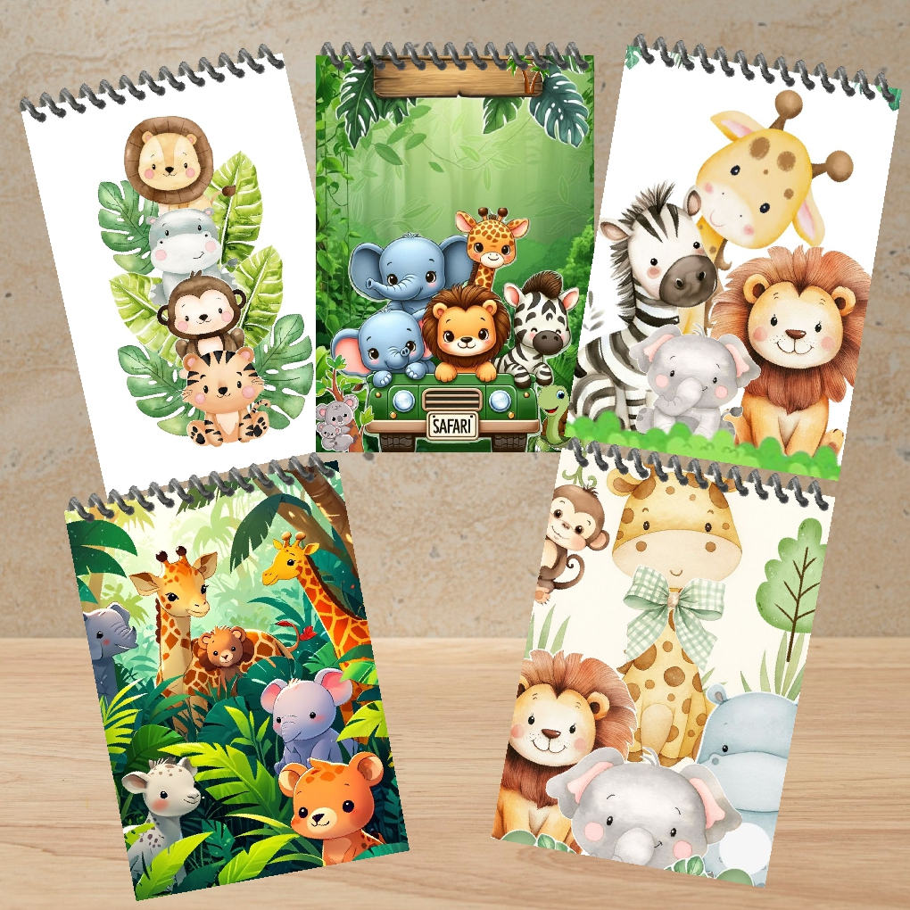 KIT com 30 Bloquinhos SAFARI 7x10cm 25 Folhas Sem Pauta Lembrancinha de Aniversário