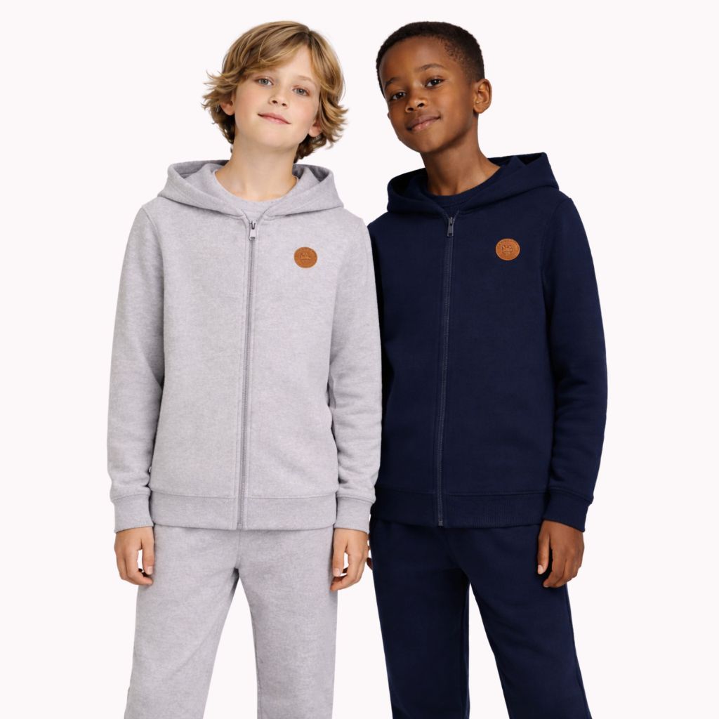 Kit 2 Conjuntos de Moletom Infantil Menino Zíper Básico Inverno Preto, Mescla e Azul Marinho