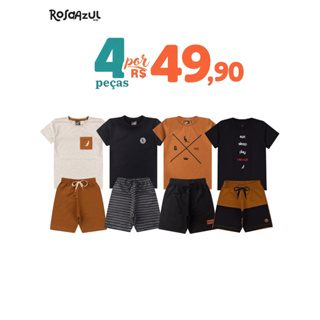 Kit 4 Peças Conjunto Infantil Bebê Menino Verão Algodão Promoção 2 Camisas 2 Shorts Envio…