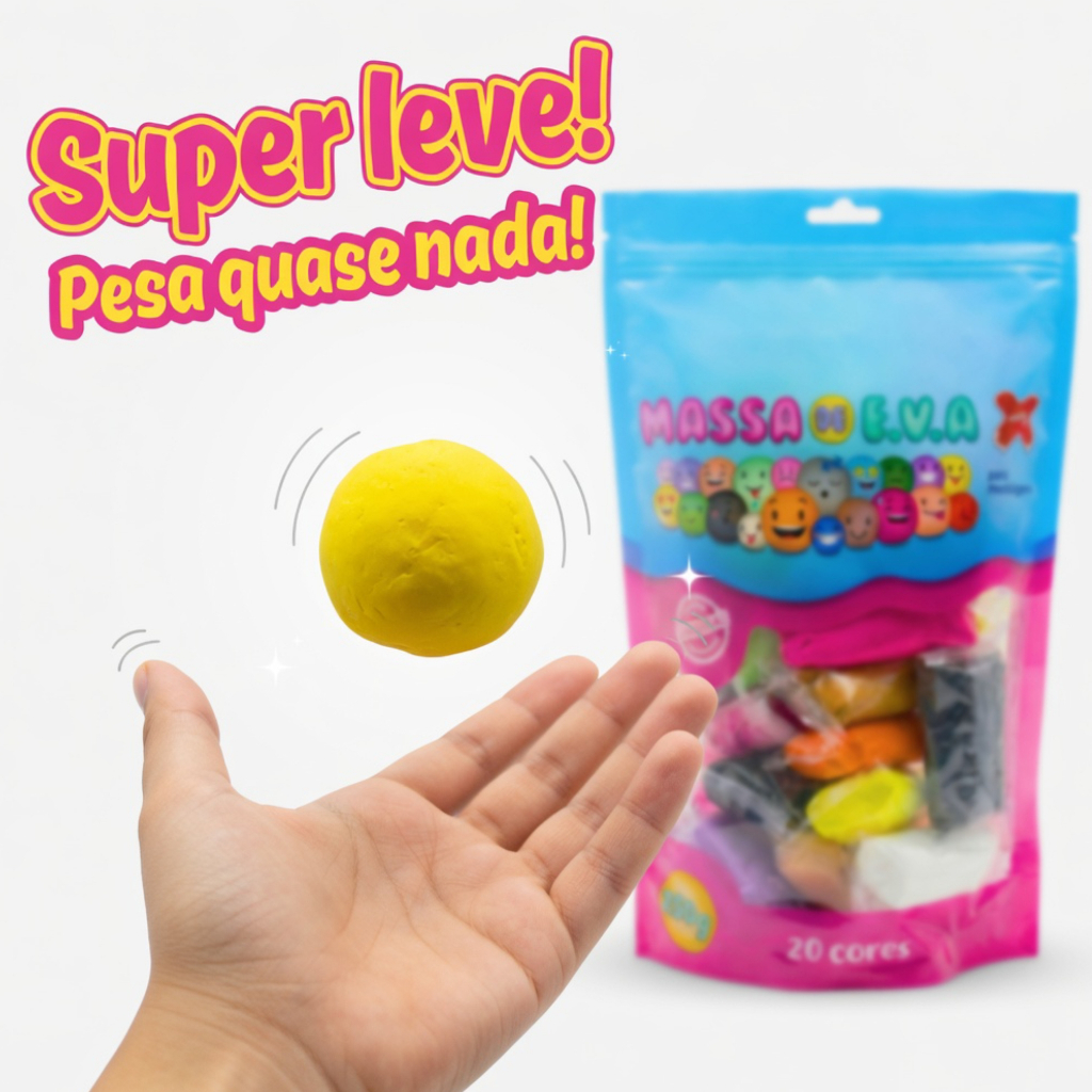 Massa de EVA Make+ 250g 20 Cores Fácil de Modelar para Artesanato