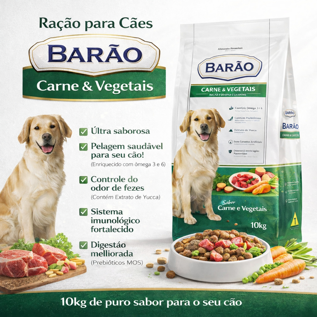 Alimento Premium Barão Carne Vegetais Raça Média Grande 10kg