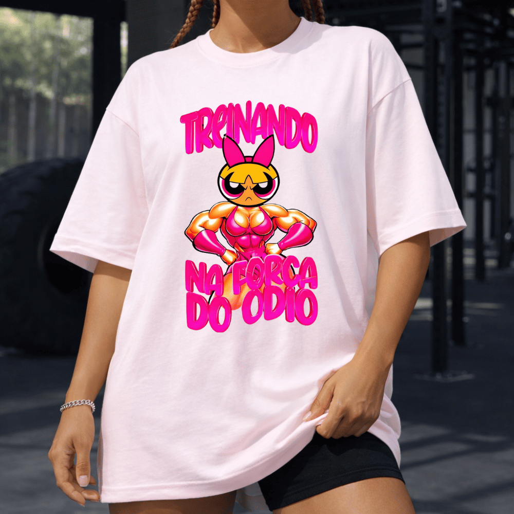 Camiseta Feminina Academia Over Superpoderosas Tshirt Treino Blusa Estampa Fitnes Camisa para Amigas