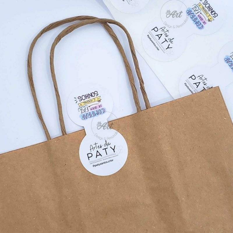 150 Lacres para Sacola Personalizados 3x7cm | Adesivo Glossy | Lacre de Segurança com Logo