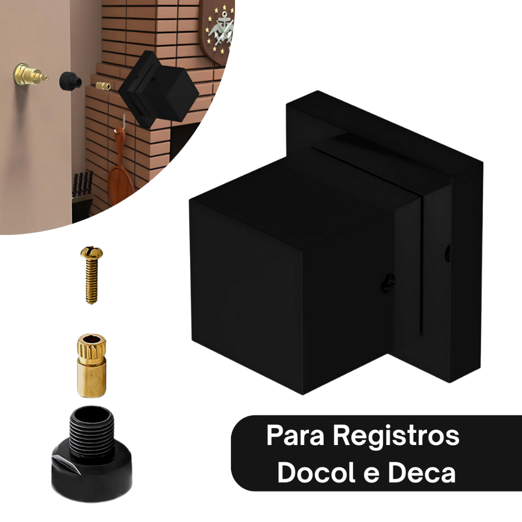 Acabamento Preto e Cromado Quadrado Metal Para Registro Chuveiro Padrão DECA e DOCOL Geral Banheiro
