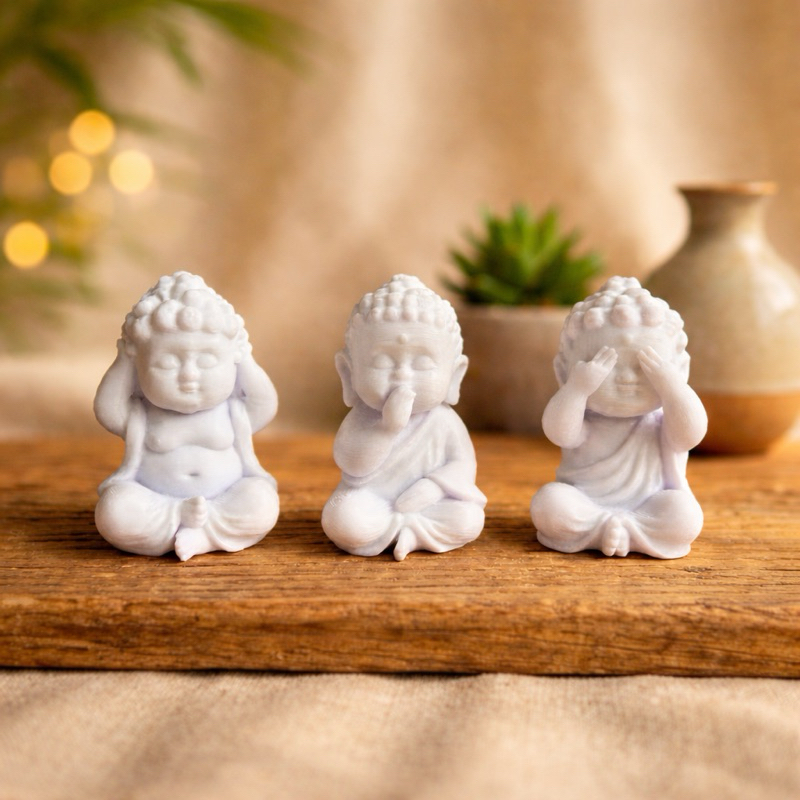 Imagem Kit 3 Mini Budas Decorativos | Estátuas Zen Decorativas para Sala, Meditação e Decoração