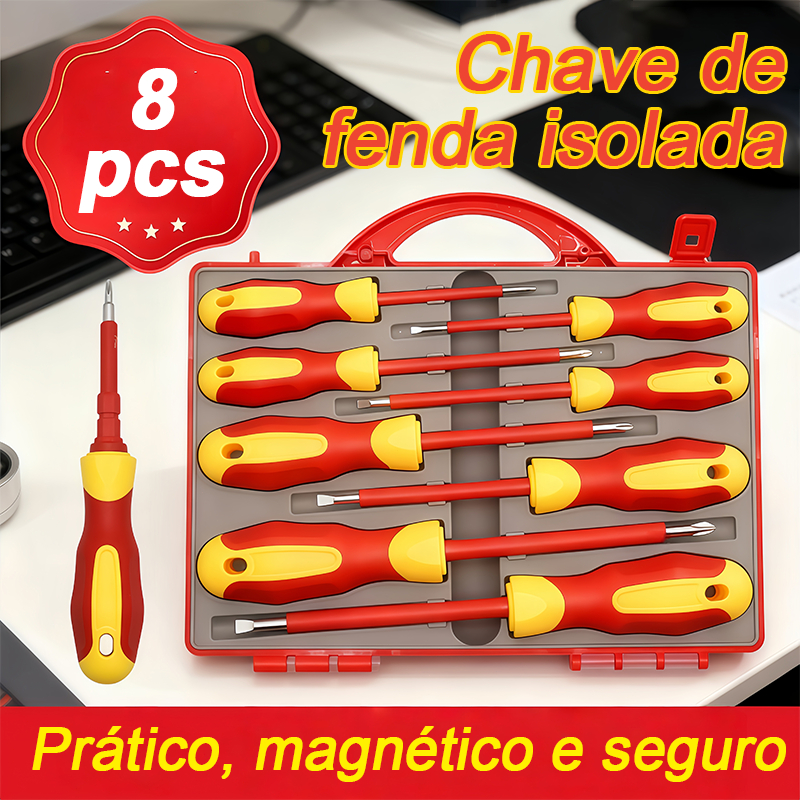 Kit 8 Peças Chaves de Fenda Isoladas Profissional | Conjunto Ferramenta Elétrica com Estojo