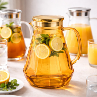 Jarra de Borossilicato Transparente ou Âmbar 1,6L com Alça Resistente para Água Suco Servir Bebidas em Oferta na Shopee