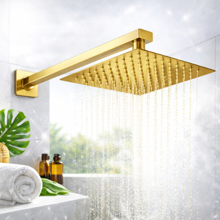 Chuveiro Ducha Quadrado Slim Premium 20x20 cm Dourado em Aço Inox