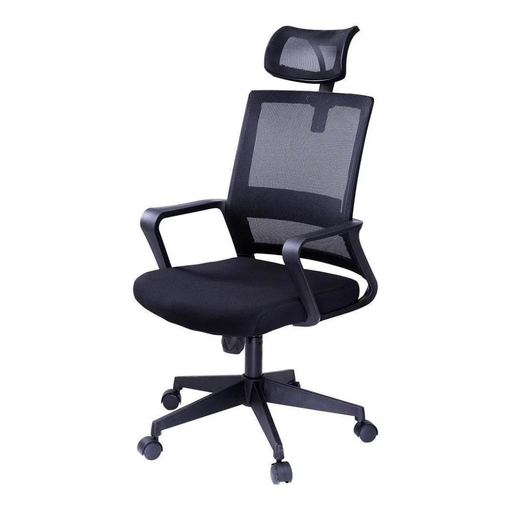 Cadeira De Escritório Simples Estofada Diretor Secretária Detroit Giratória Com Regulagem Preta