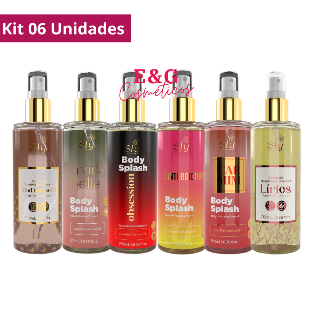 Kit 06 Body Splash Spray Desodorante Corporal Sly Pure Nature Cosméticos 200ml