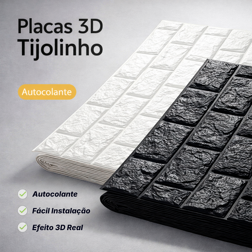 Kit 10 Peças Painel 3D Tijolo Alto Relevo Autocolante 70X77 cm