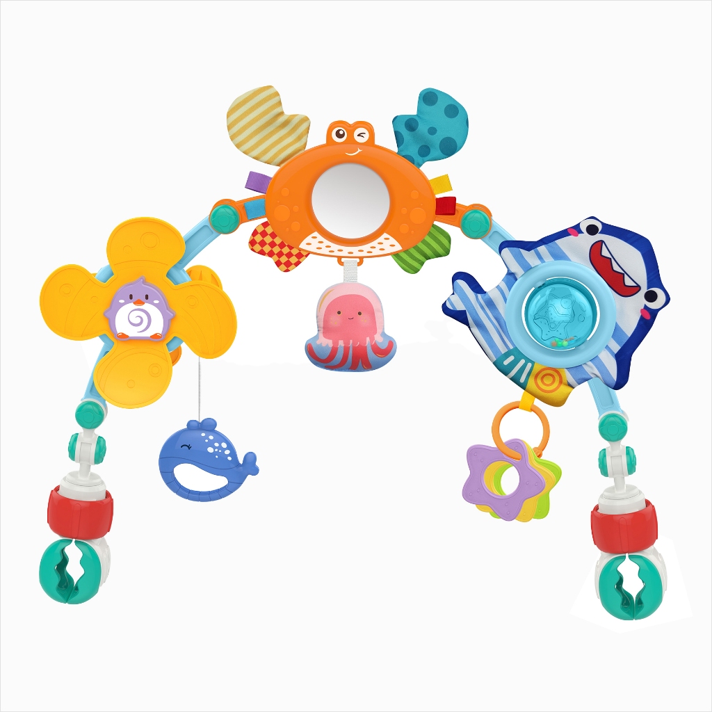Brinquedo Bebê Móbile Arco Flexível Carrinho Bebê Conforto Chocalho Mordedor Atividades Sensoriais Coordenação Motora