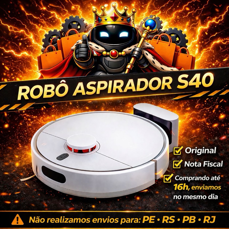 Robô aspirador Xiaomi S40 Bivolt 10.000 PA Mapeamento a Laser inteligente Automática