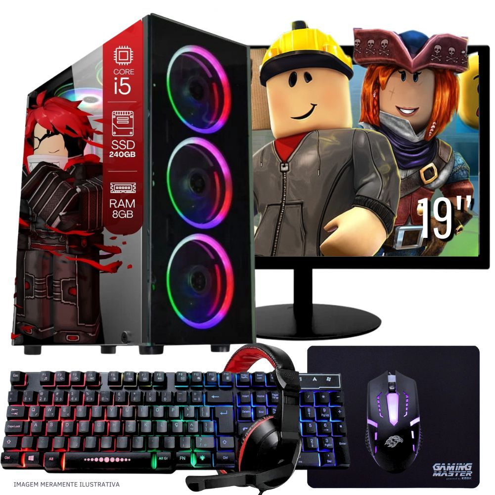 Computador PC Gamer Completo TOB Intel Core i5 SSD 240GB 8GB Teclado Mouse Pad e Headset Gamer Monitor 19" Windows