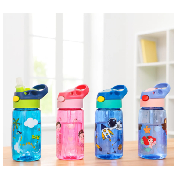 Garrafa de Água Infantil Squeeze Canudo Plástico Garrafinha 450ml Menino Menina Escola Passeio
