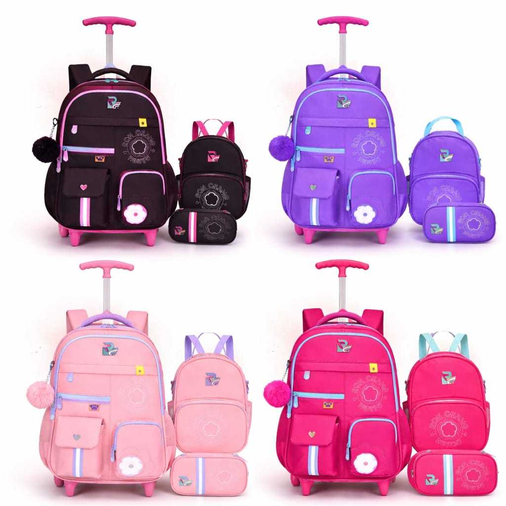 KIT 3 mochila com rodinha + Mini MOCHILA +BOLSA ESTOJO BOX LINDO CONJUNTO FEMENINO