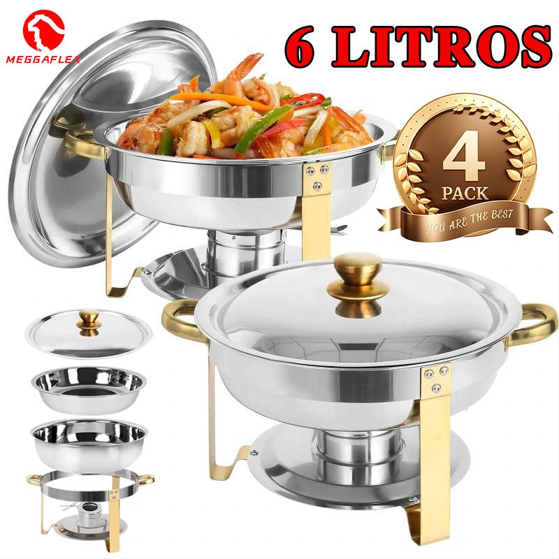 Imagem Rechaud de Buffet 6L Inox - Banho Maria Profissional que Mantém a Comida Quente por Até 6 Horas